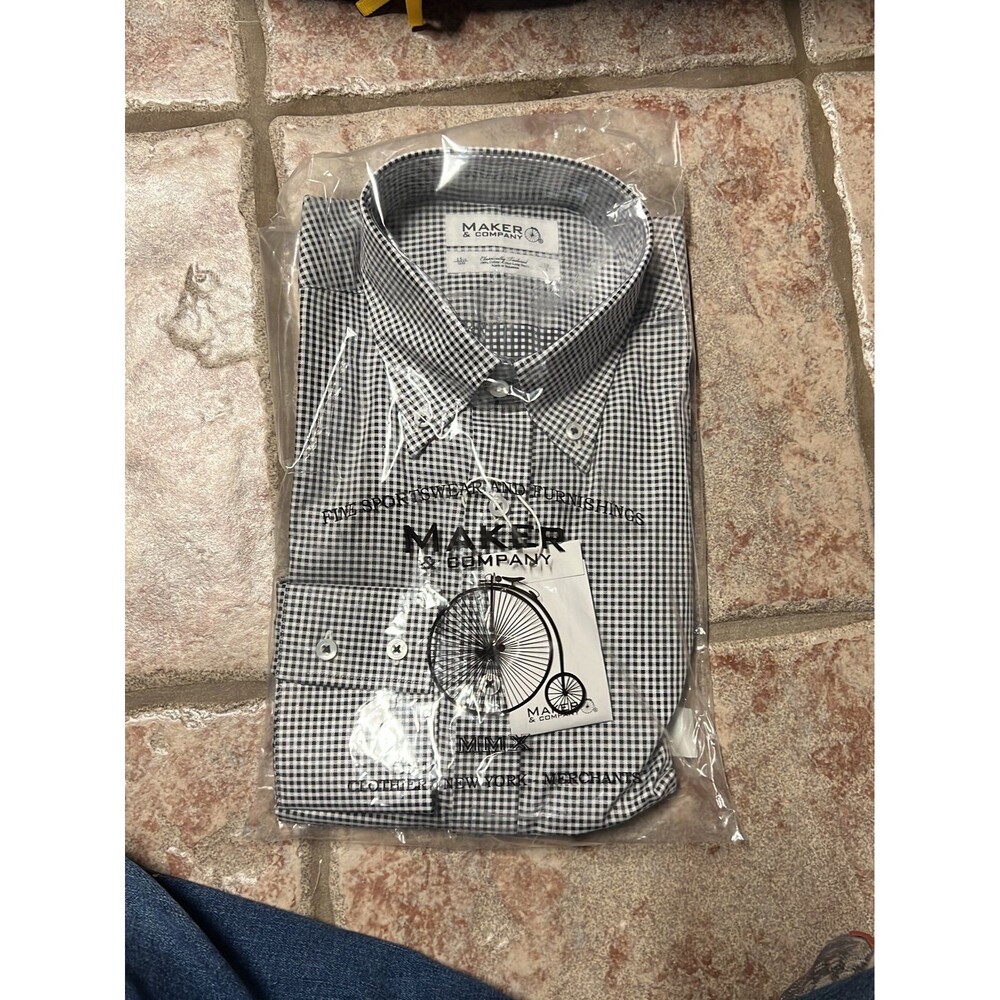 maker and company mens dress shirt new white black 15 1/2x32/33